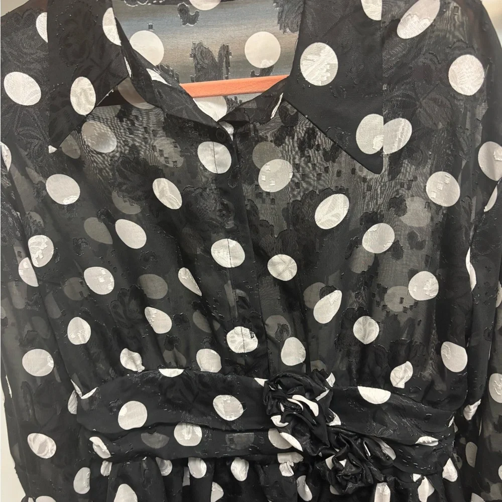 NWOT Black and White Polka Dot Dress/Blouse - Picture 5 of 8